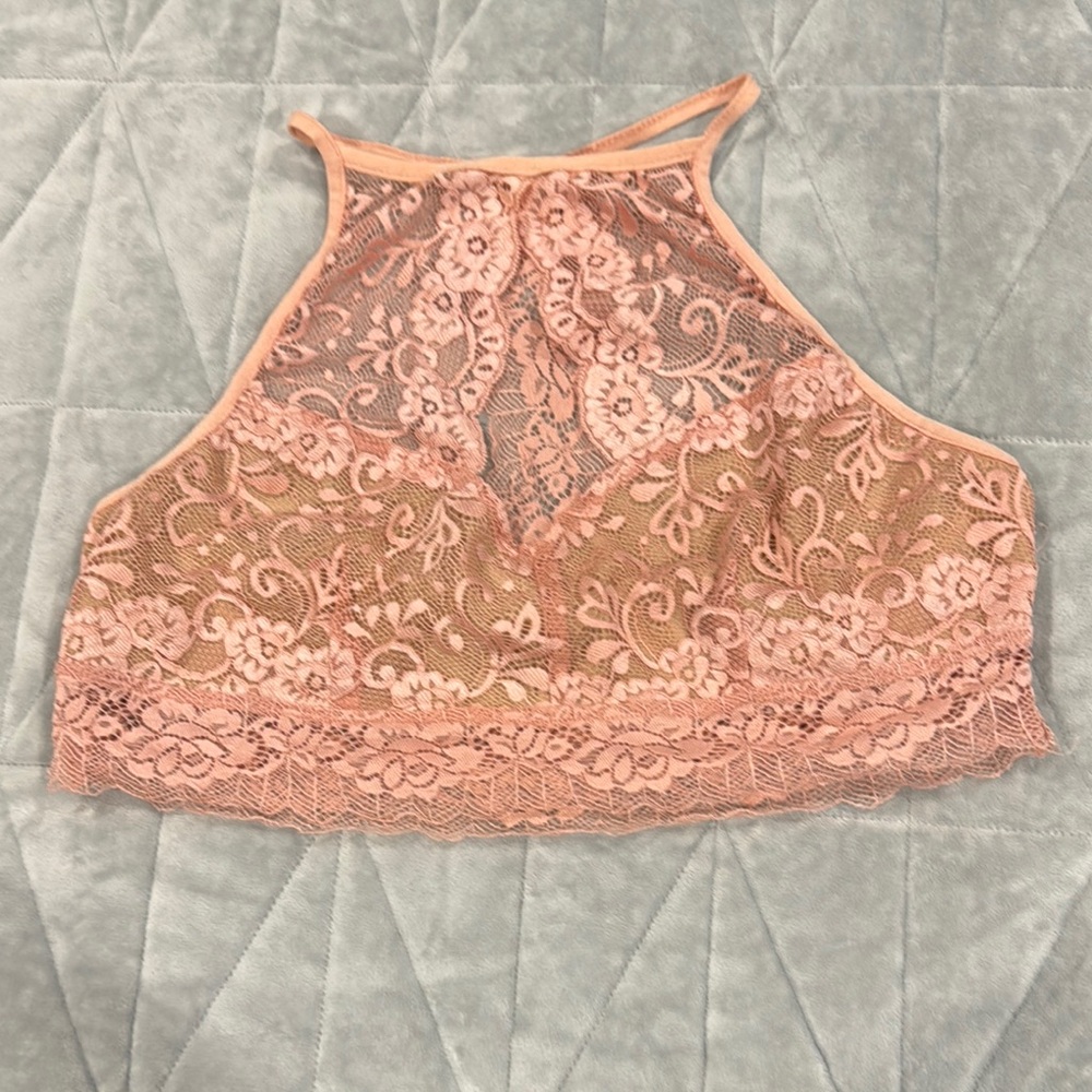 FPink Lace Halter Bralette size l